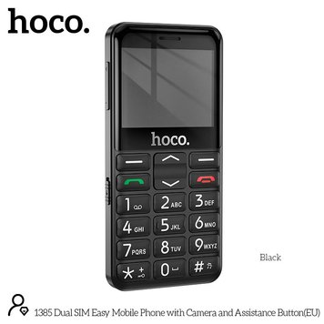 Мобільний телефон HOCO 1385 Dual SIM easy Mobile Phone with Camera and Assistance Button |18h call, 566h standby| (UPD) Black 3140 фото