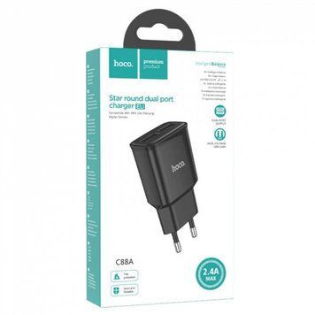 МЗП Hoco C88A Star round (2 USB)(без кабеля) (UPD) Black 1250 фото