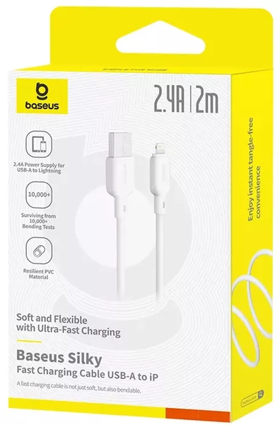 Кабель Baseus Silky Series USB to Lightning 2.4A 1m(Супер силікон) White 5716 фото