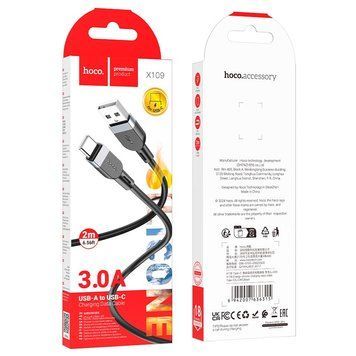 Кабель Hoco USB to Type-C Energy silicone charging data cable X109 |2m, 3A| (UPD) Black 5984 фото