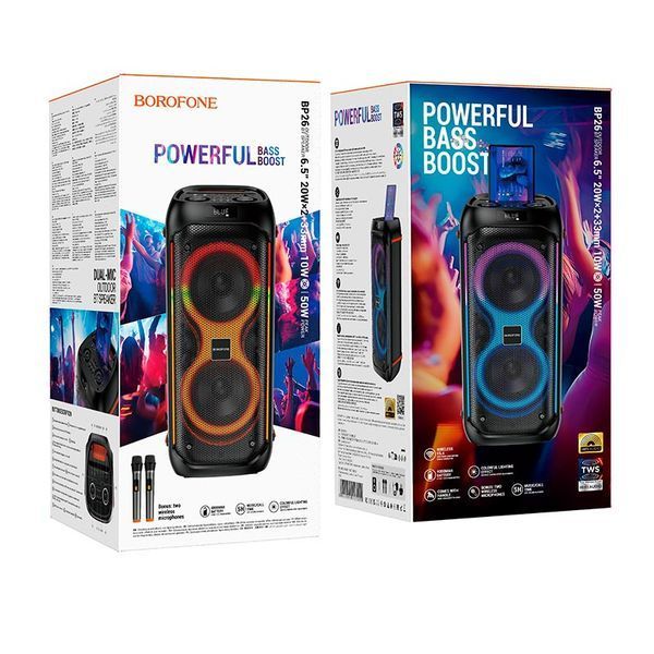 Портативна колонка-караоке Borofone Wave wireless dual-mic outdoor BT speaker BP26 |BT5.4, 50W, TWS, 2Mic| (UPD) Black 6284 фото