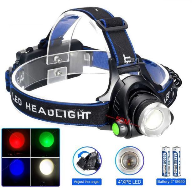 Ліхтар налобний PLD-V9-F-4XPE(White+Red+Blue+Green), 2x18650, ЗП Type-C, zoom, Box (Balog) 7384 фото