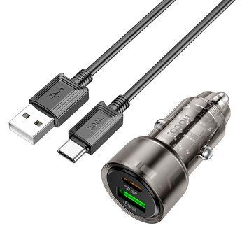 Адаптер автомобильный Hoco Type-C cable Spacious Car charger set Z52 1USB/1Type-C, 38W/3A, PD/QC| 1795 фото