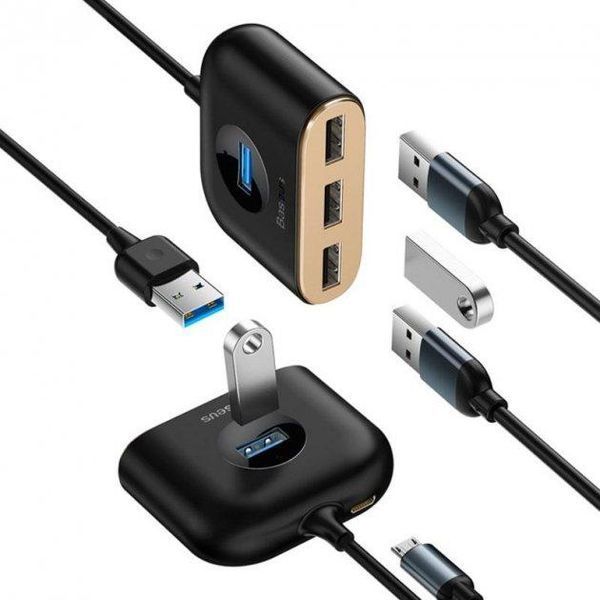 USB HUB Baseus Square round 4 in 1 USB HUB Adapter(USB3.0 TO USB3.0*1+USB2.0*3) 1m (MM) Black 7270 фото