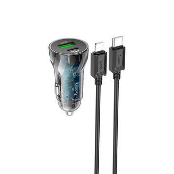 Адаптер автомобильный Hoco Type-C to Lightning CableTransparent Discovery Edition дюймовый Z47A 1USB/1Type-C, QC/PD, 30W/3A|(кабель Lightning) 1817 фото