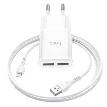 МЗП Hoco C88A Star round | 2USB, 2.4A | + кабель Lightning (UPD) White 2226 фото