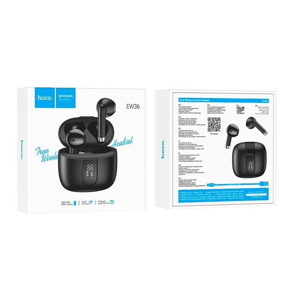 Бездротові навушники HOCO Delicate true wireless BT headset EW36 |BT5.3, 30/400mAh, 4h| (UPD) Black 2462 фото