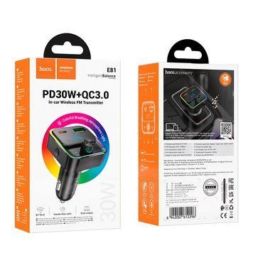 ФМ-модулятор HOCO Fantasy car BT FM transmitter E81 |USB/Type-C, 30W/3A, PD/QC| (KT) Black 4163 фото