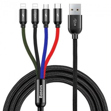 Кабель Baseus Fast 4-in-1 Cable For iP+Type-C(2)+Micro 3.5A 1.2m Black 1339 фото