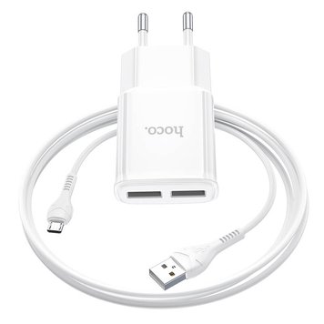 МЗП Hoco C88A Star round | 2USB, 2.4A | + кабель Micro USB (UPD) White 2224 фото