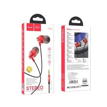Наушники HOCO M90 Delight wire-controlled earphones with microphone (UPD) red 2311 фото