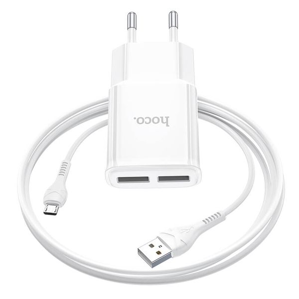 МЗП Hoco C88A Star round |2USB, 2.4A| + кабель Micro USB (UPD) White 2224 фото