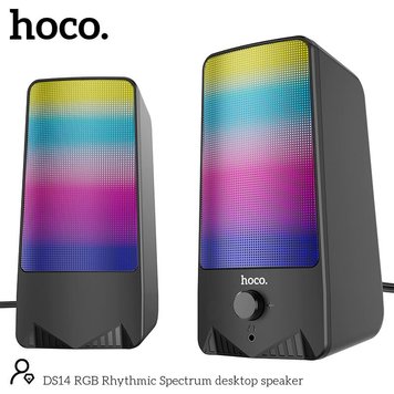 Акустика для ПК HOCO RGB Rhythmic Spectrum desktop speaker DS14 |10W, AUX, Mic| (UPD) Black 2254 фото