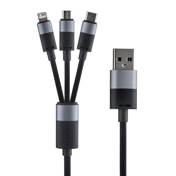 Кабель Baseus StarSpeed ​​One-for-three Fast Charging USB (Micro USB+Lightning+Type-C) 3.5A (1.2m) Black 1659 фото