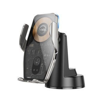 Тримач в машину+ зарядка HOCO HW27 Traveler infrared RGB wireless fast charging car holder(center console) (KT) Black 3463 фото