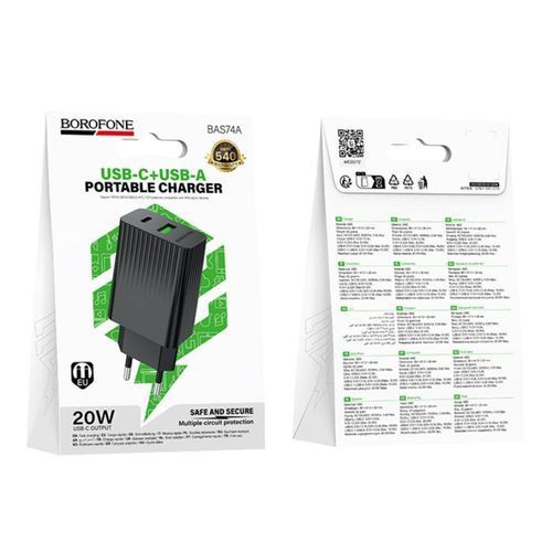 СЗУ Borofone BAS74A 1USB-C/1USB PD/QC 20W (MMA) Black 7473 фото