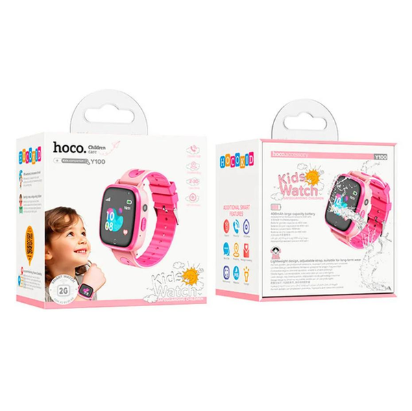 Дитячий смарт-годинник HOCO children watch with call function Y100 |call gsm, hd camera, ip65| (UPD) Pink 6524 фото