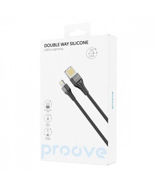 Кабель Proove Double Way Silicone Lightning 2.4A (1m) (EN) Black 3223 фото