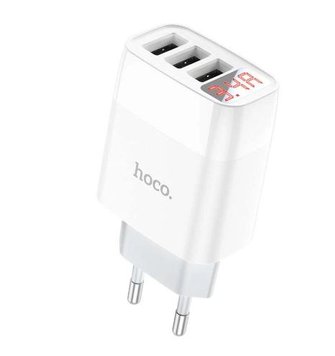 МЗП HOCO Easy charge digital display charger C93A(БЕЗ кабеля)|3USB, 3.4A| (UPD) White 2447 фото