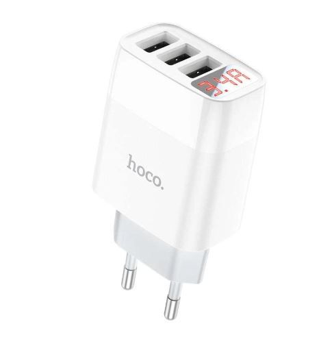 МЗП HOCO Easy charge digital display charger C93A (БЕЗ кабелю)|3USB, 3.4A| (UPD) White 2447 фото