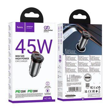 Адаптер автомобільний Hoco Rigorous port Car charger NZ16B |2Type-C, 45W/3A, PD25W/QC| (UPD) Black 4219 фото