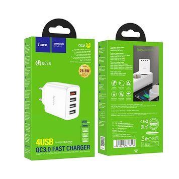 МЗП HOCO Fuerza four-port charger C102A |4USB, 28,5W/3A, QC3.0|(БЕЗ КАБЕЛЯ) (UPD) (white) 1904 фото