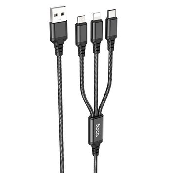 Кабель Combo Hoco Lightning / Type-C / Micro USB 3-in-1 Super charging cable X76 |1m, 2A| (UPD) Black 2211 фото