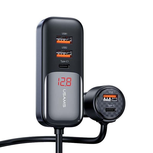 Автомобильный адаптер USAMS Digital Display Fast Car Charger US-CC213 C40 3USB/2Type-C, 165W| (UPD) Black 3251 фото