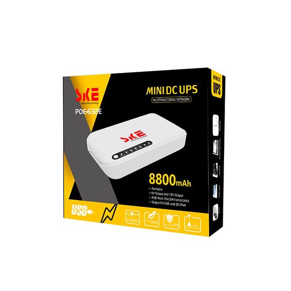 Источник бесперебойного питания MINI DC UPS SKE POE-632E 8800mAh |5/9/12v, USB, LAN, POE| (UPD) White 3429 фото