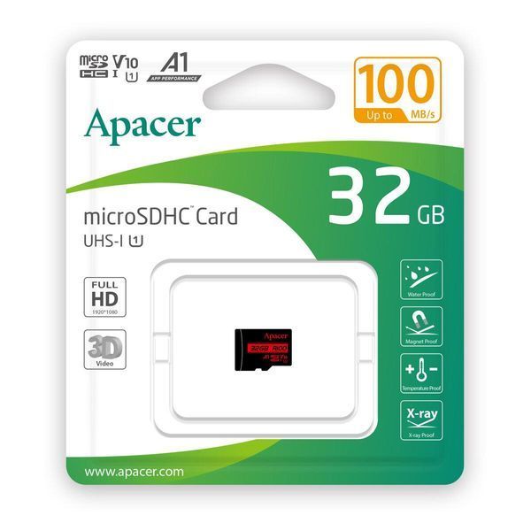 Карта пам'яті APACER 32Gb class 10 V10 A1 R100MB/s (UHS-1) (adapter SD) (KT) 7328 фото
