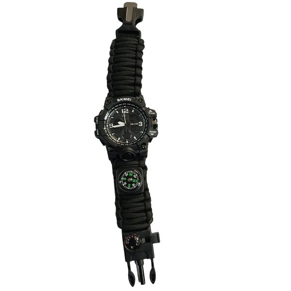 Годинник наручний 1155BBK SKMEI PARACORD,(LUX) BLACK, Compass, термометр, свисток, кресало 2840 фото