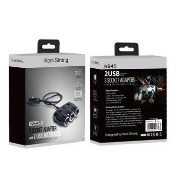 Адаптер автомобільний KONI STRONG KS45 |3Socket 10A/120W, 2USB/3.1A| (UPD) Black 4271 фото