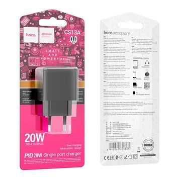 МЗП HOCO Ocean single port charger CS13A |1type-C, 20W/3A, PD/QC| (UPD) Black 4221 фото