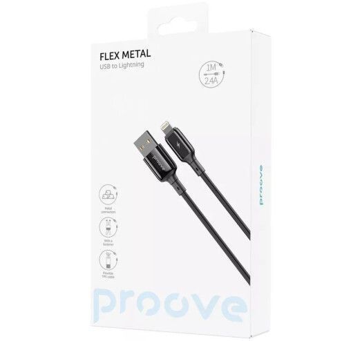 Кабель Proove Flex Metal USB to Lightning 2.4A (1m) (EN) Black 7129 фото