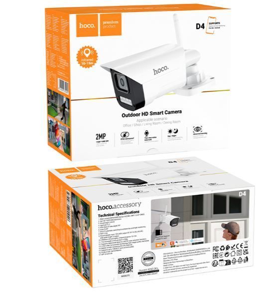 Камера відеоспостереження Hoco Outdoor gun-type HD camera D4 |2MP, FHD, Infrared| (UPD) White 3969 фото