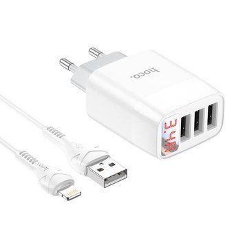 МЗП HOCO Lightning cable Easy charge digital display charger set C93A |3USB, 3.4A| (UPD) (white) 1902 фото
