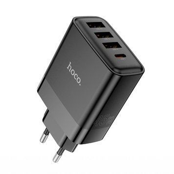 МЗП Hoco Intelligent four-port C127A | 3USB/1TypeC, 45W/3A, PD/QC| (UPD) Black 2157 фото