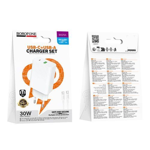 СЗУ Borofone BAS76A 1USB-C/1USB PD/QC 30W (MMA) White 7429 фото