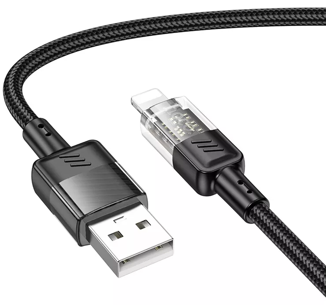 Кабель Hoco USB to Lightning Spirit transparent charging data cable U129 |2.4A, 1.2M| (UPD) Black 5936 фото