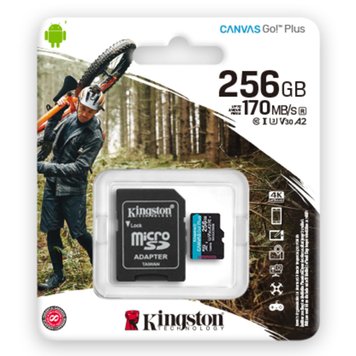 Карта пам'яті Kingston Canvas Go Plus 256Gb class 10 A2 V30 (R170MB/s, W90MB/s) microSDXC (UHS-1 U3) (adapter SD) (KT) 1596 фото