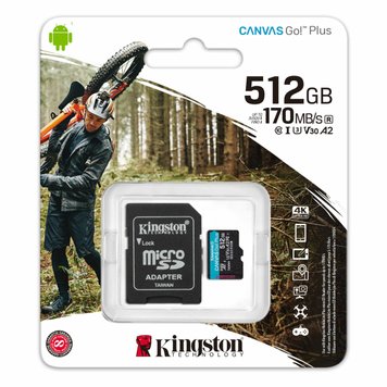 Карта памяти Kingston Canvas Go Plus 512Gb 10 A2 V30 (R170MB/s, W90MB/s) microSDXC (UHS-1 U3) (KT) 1831 фото