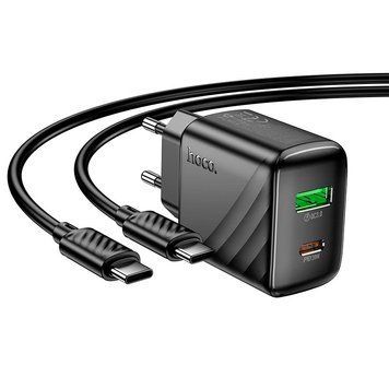 МЗП HOCO Rico charger CS25A + Кабель Type-C - Type-C |1USB+1Type-C, 20W/3A| (UPD) Black 4129 фото