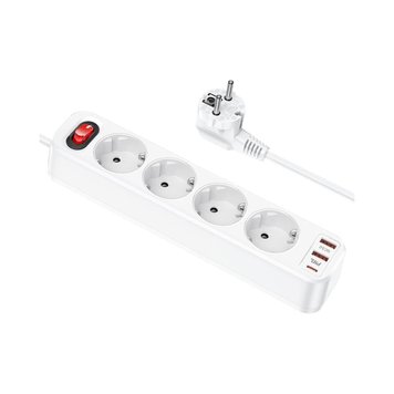 Мережевий Фільтр Hoco NS1 Aura 4-bit PD 20W 2xUSB+Type-C, 1,8 м (EN) White 1945 фото