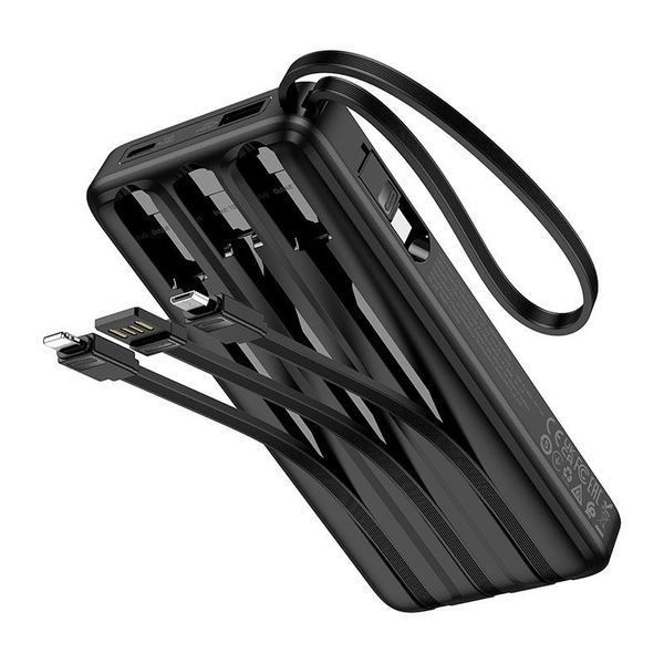 Портативная батарея HOCO Night tide power bank with 4 cables J146 10000mah | 1USB/1 Type-C, 2A| (UPD) Black 7138 фото