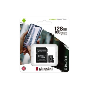 Карта памяти Kingston Canvas Select Plus 128Gb 10 А v30 (R-170MB/s) microSDHC(UHS-1) (adapter SD)(KT) 2895 фото